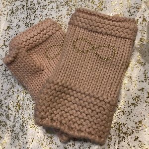 Nude pink fingerless gloves with infinity sign NEW